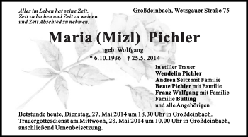 Traueranzeige von Maria Pichler von Gmünder Tagespost