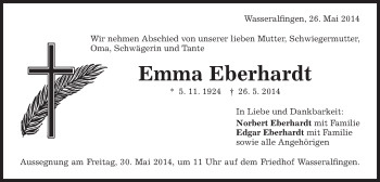 Traueranzeige von Emma Eberhardt von Schwäbische Post