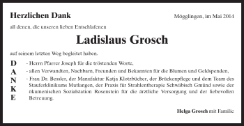 Traueranzeige von Ladislaus Grosch von Gmünder Tagespost