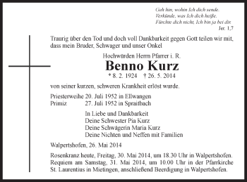 Traueranzeige von Benno Kurz von Gmünder Tagespost