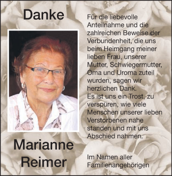 Traueranzeige von Marianne Reimer von Schwäbische Post