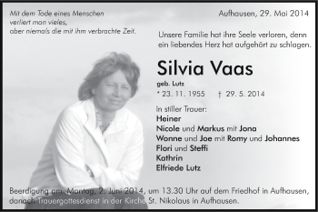 Traueranzeige von Silvia Vaas von Schwäbische Post