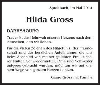 Traueranzeige von Hilda Gross von Gmünder Tagespost