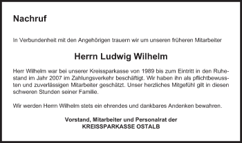 Traueranzeige von Ludwig Wilhelm von Gmünder Tagespost