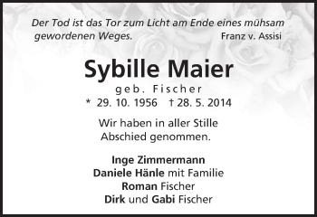 Traueranzeige von Sybille Maier von Schwäbische Post