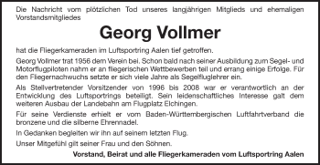 Traueranzeige von Georg Vollmer von Schwäbische Post