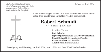Traueranzeige von Robert Schmidt von Schwäbische Post