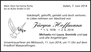 Traueranzeige von Jürgen Hoffmann von Schwäbische Post