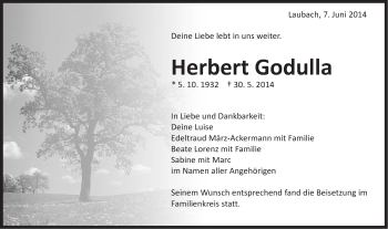 Traueranzeige von Herbert Godulla von Schwäbische Post
