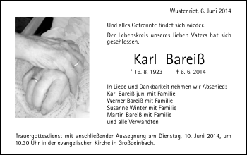 Traueranzeige von Karl Bareiß von Gmünder Tagespost