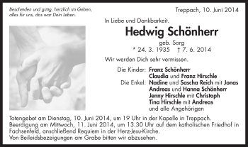 Traueranzeige von Hedwig Schönherr von Schwäbische Post