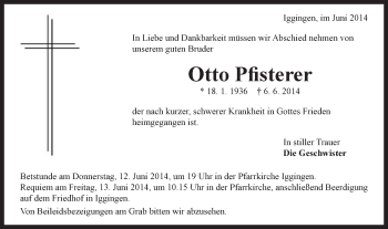 Traueranzeige von Otto Pfisterer von Gmünder Tagespost