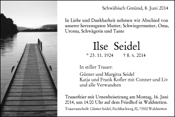 Traueranzeige von Ilse Seidel von Gmünder Tagespost