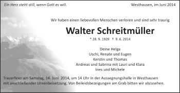 Traueranzeige von Walter Schreitmüller von Schwäbische Post