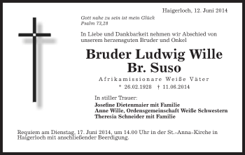 Traueranzeige von Ludwig Wille von Schwäbische Post