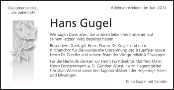Traueranzeige von Hans Gugel von Schwäbische Post