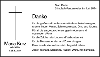 Traueranzeige von Maria Kurz von Schwäbische Post