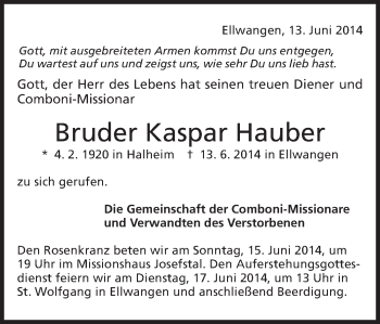 Traueranzeige von Kaspar Hauber von Schwäbische Post