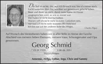 Traueranzeige von Georg Schmid von Schwäbische Post