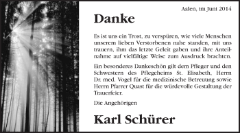 Traueranzeige von Karl Schürer von Schwäbische Post