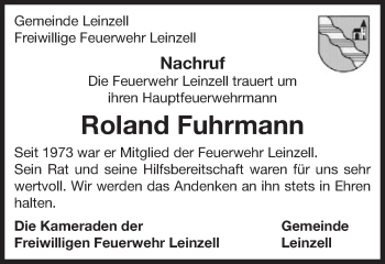 Traueranzeige von Roland Fuhrmann von Gmünder Tagespost