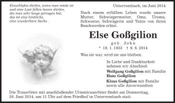 Traueranzeige von Else Goßgilion von Schwäbische Post