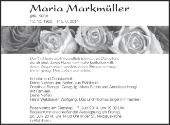 Traueranzeige von Maria Markmüller von Schwäbische Post