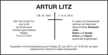 Traueranzeige von Artur Litz von Schwäbische Post