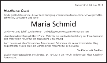 Traueranzeige von Maria Schmid von Schwäbische Post
