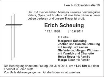 Traueranzeige von Erich Scheuing von Gmünder Tagespost