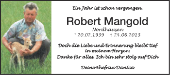 Traueranzeige von Robert Mangold von Schwäbische Post