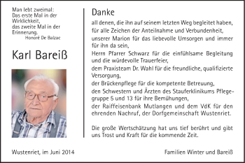 Traueranzeige von Karl Bareiß von Gmünder Tagespost