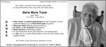 Traueranzeige von Berta Maria Traub von Schwäbische Post