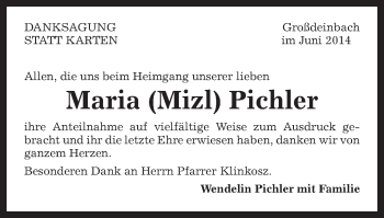Traueranzeige von Maria Pichler von Gmünder Tagespost