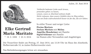 Traueranzeige von Elke Gertrud Maria Maritato von Schwäbische Post