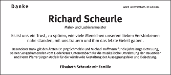 Traueranzeige von Richard Scheurle von Schwäbische Post