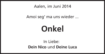 Traueranzeige von Onkel  von Schwäbische Post