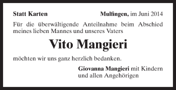 Traueranzeige von Vito Mangieri von Gmünder Tagespost