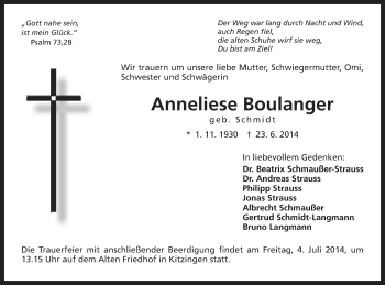 Traueranzeige von Anneliese Boulanger von Schwäbische Post