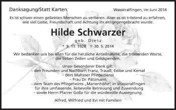 Traueranzeige von Hilde Schwarzer von Schwäbische Post