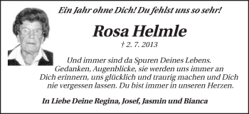 Traueranzeige von Rosa Helmle von Schwäbische Post