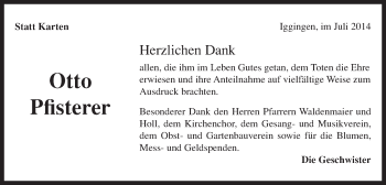 Traueranzeige von Otto Pfisterer von Gmünder Tagespost