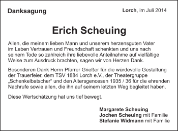 Traueranzeige von Erich Scheuing von Gmünder Tagespost
