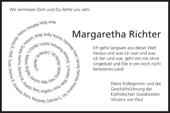 Traueranzeige von Margaretha Richter von Schwäbische Post