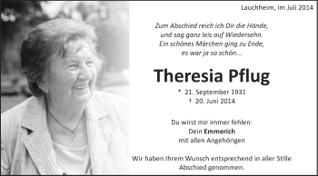 Traueranzeige von Theresia Pflug von Schwäbische Post