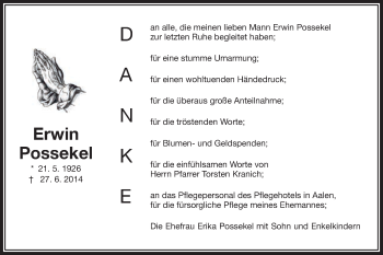 Traueranzeige von Erwin Possekel von Schwäbische Post