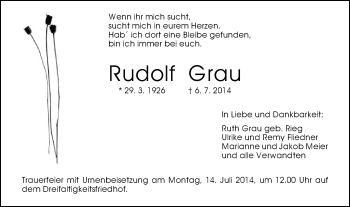 Traueranzeige von Rudolf Grau von Gmünder Tagespost