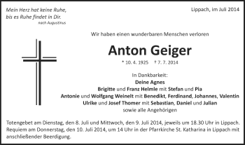 Traueranzeige von Anton Geiger von Schwäbische Post