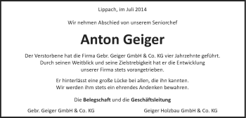 Traueranzeige von Anton Geiger von Schwäbische Post