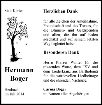 Traueranzeige von Hermann Boger von Gmünder Tagespost